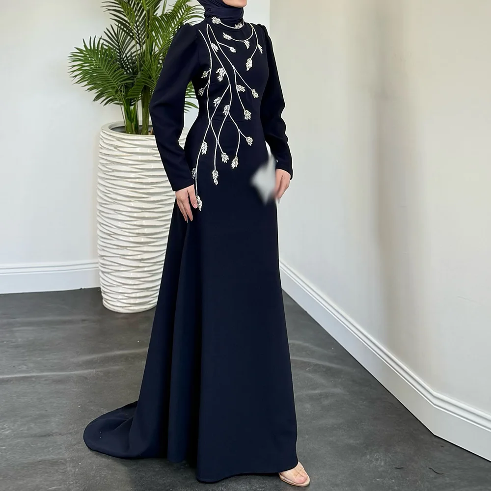 Customized Mermaid Prom Dresses Floor-Length High-Neck Full Sleeve Evening Gown Fashion Crystal Simple Draped Party Gown
Customized Mermaid Prom Dresses Floor-Length High-Neck Full Sleeve Evening Gown Fashion Crystal Simple Draped Party Gown