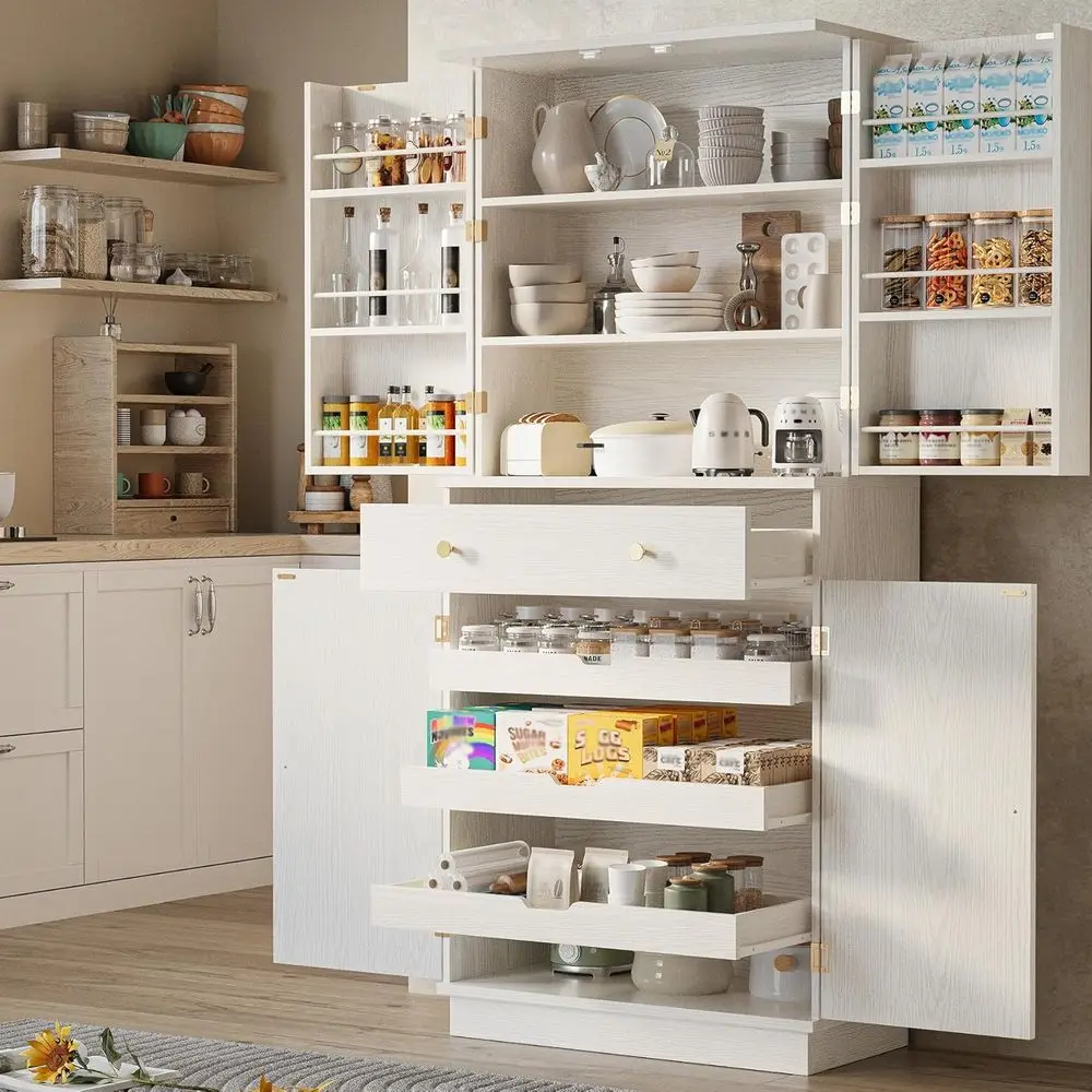 72 Tall Kitchen Pantry Cabinet with 2 Doors, Drawers, and Organizing Board for Storage in Dining Room, White
72 Tall Kitchen Pantry Cabinet with 2 Doors, Drawers, and Organizing Board for Storage in Dining Room, White