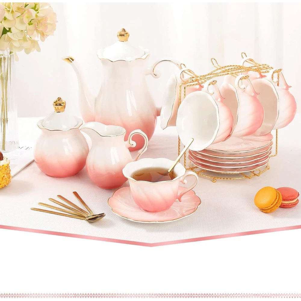 22 pcs White Porcelain Tea Set for 6, Luxury British Style Tea/Coffee Cup Set with Golden Trim, Beautiful Teaware Sets
22 pcs White Porcelain Tea Set for 6, Luxury British Style Tea/Coffee Cup Set with Golden Trim, Beautiful Teaware Sets