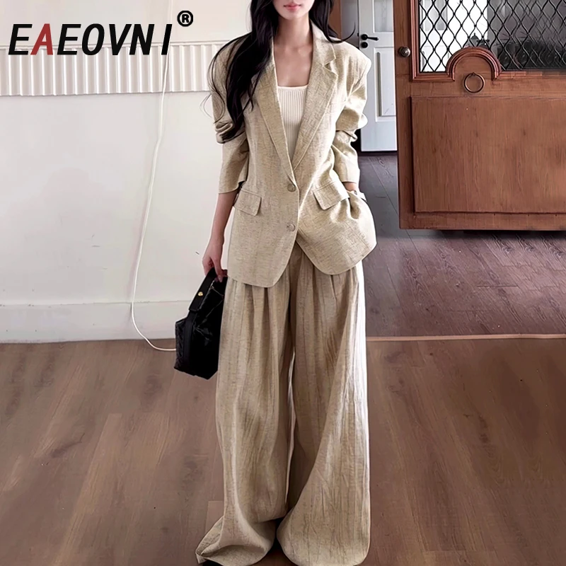 EAEOVNI Khaki Fashion Women 2 Piece Set Office Lady Notched Collar Button Blazer Coat + Wide Leg Long Pants 2025 New 1A1168
EAEOVNI Khaki Fashion Women 2 Piece Set Office Lady Notched Collar Button Blazer Coat + Wide Leg Long Pants 2025 New 1A1168