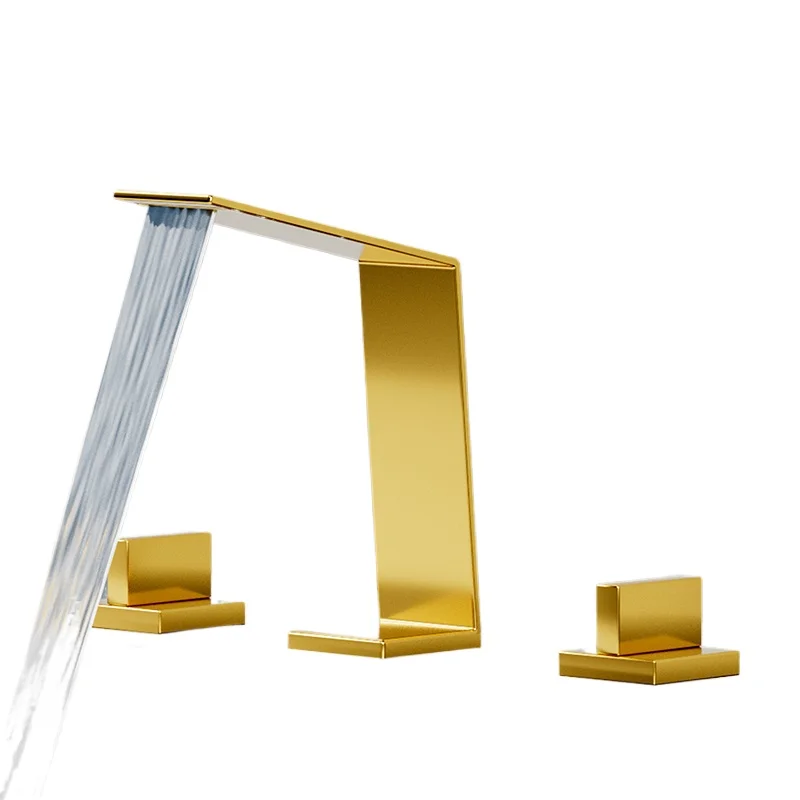 Bathroom waterfall basin faucet white black brushed gold double handle hot and cold water ceramic valve core
Bathroom waterfall basin faucet white black brushed gold double handle hot and cold water ceramic valve core