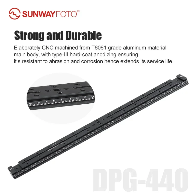 SUNWAYFOTO DPG-440 440 мм (17,3 дюйма) швейцарская направляющая Arca, универсальная длинная быстросъемная пластина, двойная направляющая «ласточкин хвост» для стерео/3D
SUNWAYFOTO DPG-440 440 мм (17,3 дюйма) швейцарская направляющая Arca, универсальная длинная быстросъемная пластина, двойная направляющая «ласточкин хвост» для стерео/3D