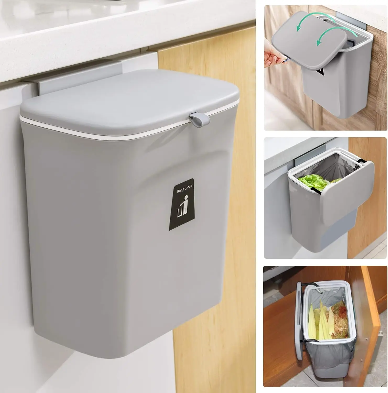 2.4 Gallon Kitchen Compost Bin with Lid, Hanging Trash Can for Countertop or Under Sink, Gray
2.4 Gallon Kitchen Compost Bin with Lid, Hanging Trash Can for Countertop or Under Sink, Gray