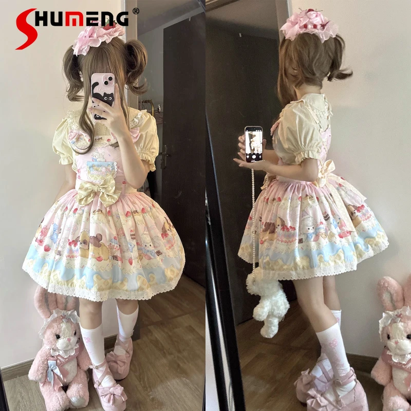 Japanese Style Lolita Strap Dresses Summer New Sweet Girls' Cartoon Print Mini Dress Lori Lo Birthday Party Dress for Women 
Japanese Style Lolita Strap Dresses Summer New Sweet Girls' Cartoon Print Mini Dress Lori Lo Birthday Party Dress for Women