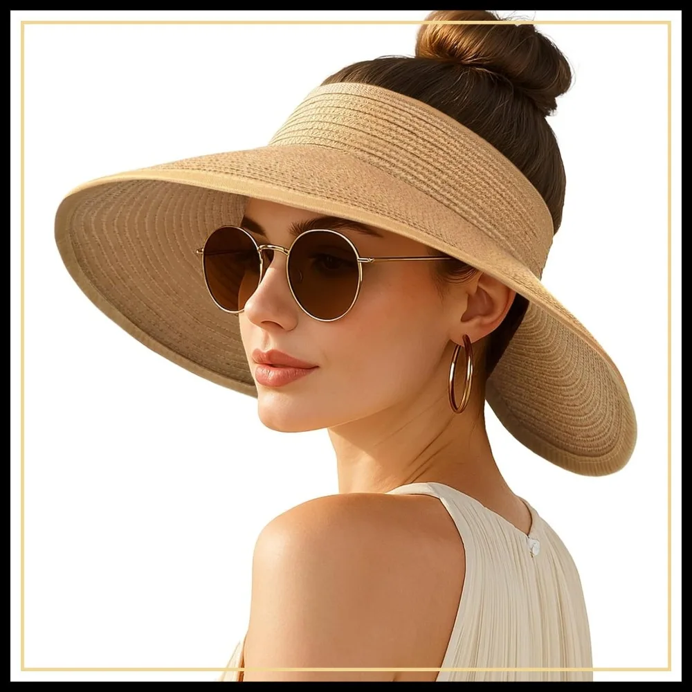 Women's Sun Visor Hats Wide Brim Straw Beach Hat Ponytail Hats Foldable Floppy
Women's Sun Visor Hats Wide Brim Straw Beach Hat Ponytail Hats Foldable Floppy