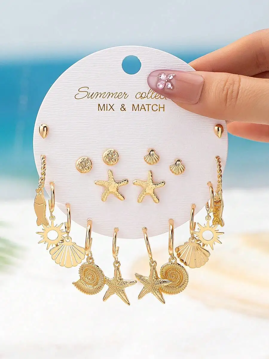 18pcs Summer Beach Theme Dangle Earrings Set For Women - Huggie Hoops With Starfish Shell Fish Charms
18pcs Summer Beach Theme Dangle Earrings Set For Women - Huggie Hoops With Starfish Shell Fish Charms