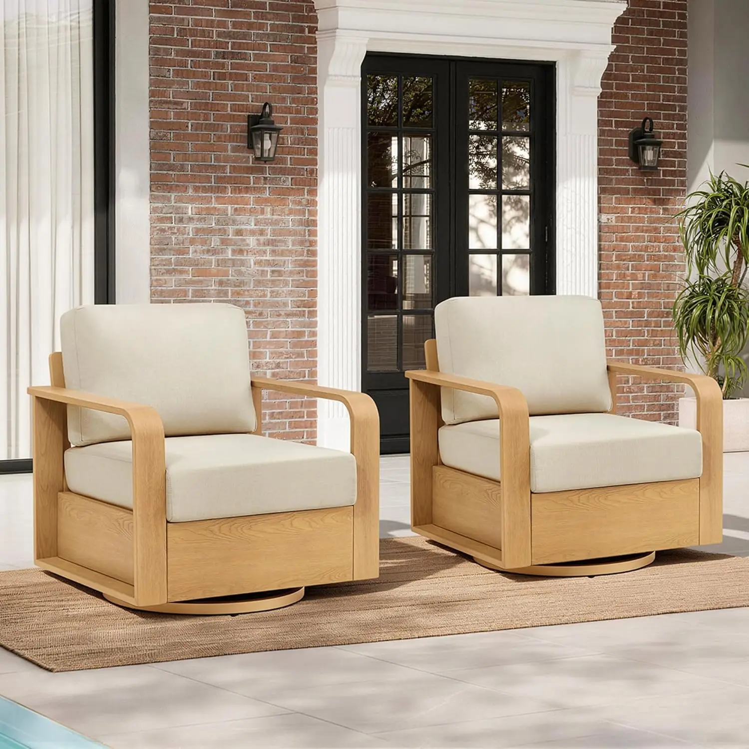 Outdoor Swivel Chairs Set of 2, Outdoor Furniture Set with 6.3in Thick High-Resilient Cushions & 100% Aluminum, Customized
Outdoor Swivel Chairs Set of 2, Outdoor Furniture Set with 6.3in Thick High-Resilient Cushions & 100% Aluminum, Customized