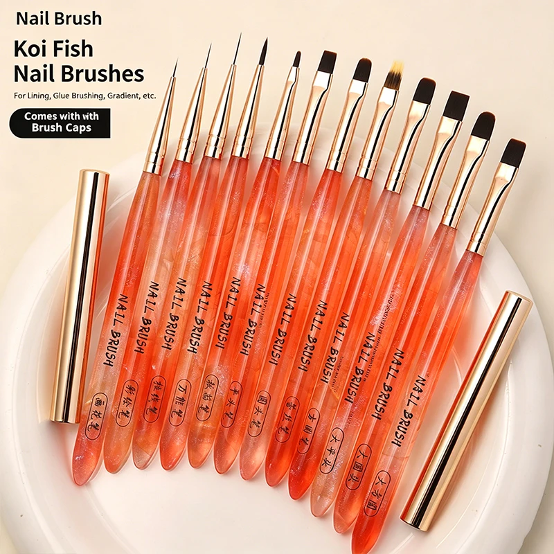 13Pcs Orange Koi Transparent Nail Art Brush Set Soft Bristle With Caps For UV Gel Builder Liner Gradient DIY Nail Supplies
13Pcs Orange Koi Transparent Nail Art Brush Set Soft Bristle With Caps For UV Gel Builder Liner Gradient DIY Nail Supplies