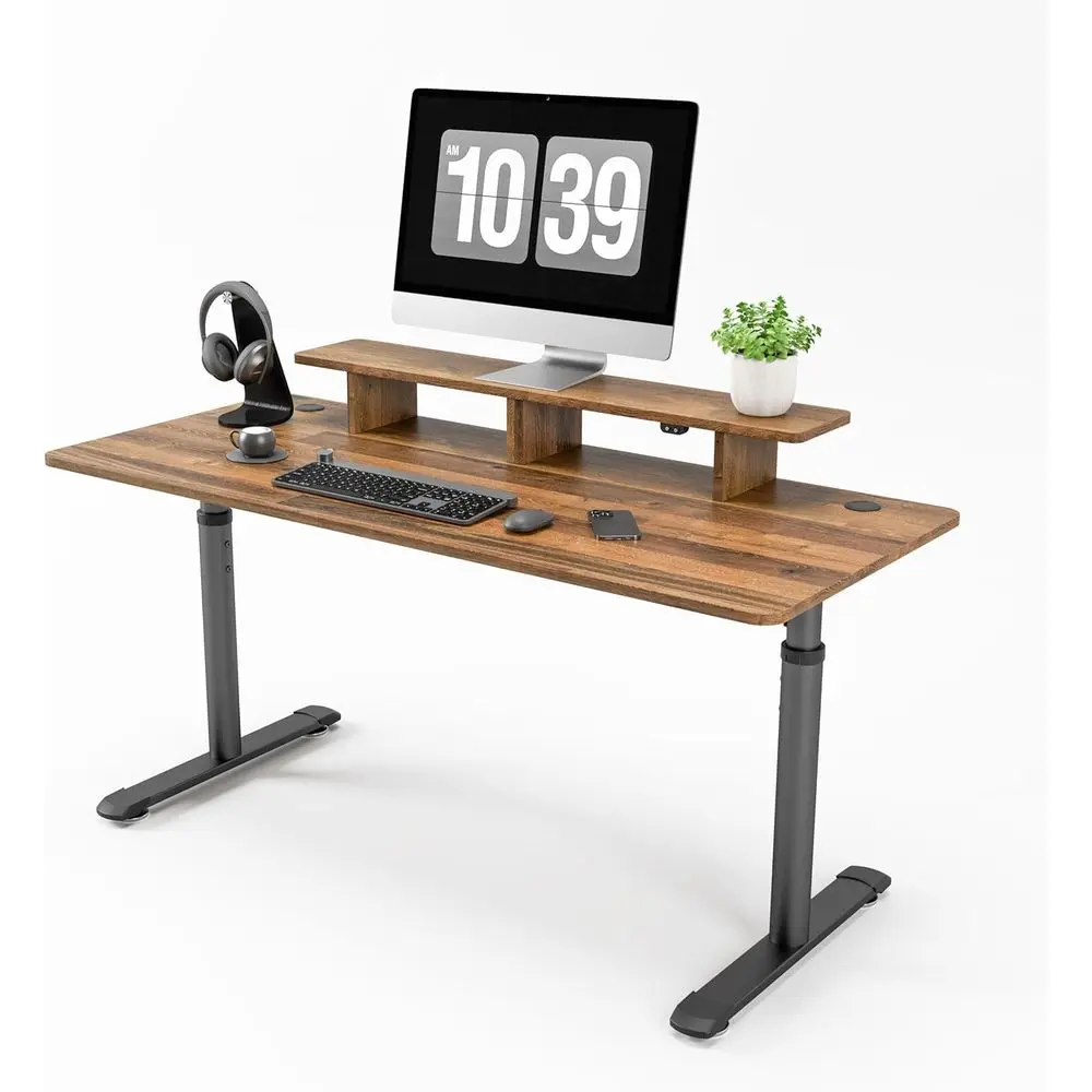 Adjustable Height 60 Standing Desk with Monitor Stand, LED Lights, Dual Mouse Pads, Brown Home Office Desk
Adjustable Height 60 Standing Desk with Monitor Stand, LED Lights, Dual Mouse Pads, Brown Home Office Desk
