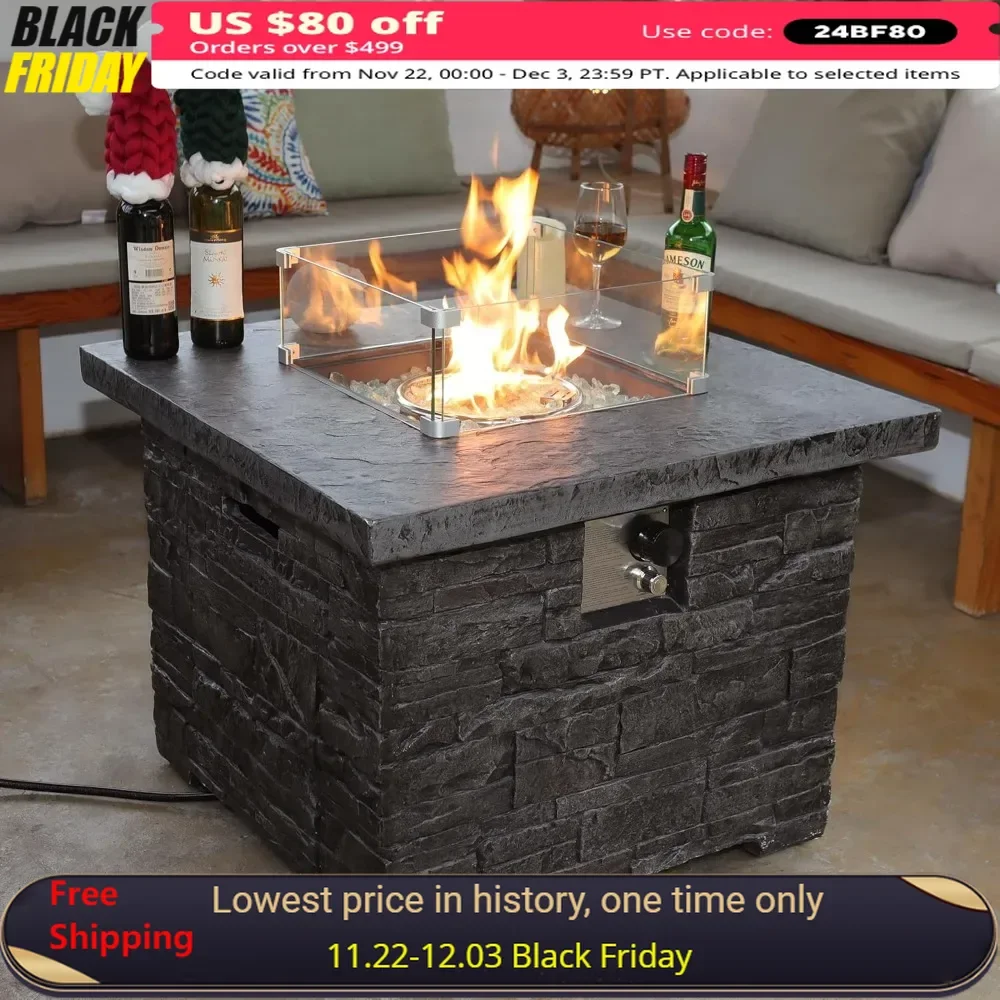 32" Propane Fire Pit Table, 50,000 BTU W Glass Wind Guard, Fire Glass, Rain Cover, 2 Piece Stone Fire Table
32" Propane Fire Pit Table, 50,000 BTU W Glass Wind Guard, Fire Glass, Rain Cover, 2 Piece Stone Fire Table