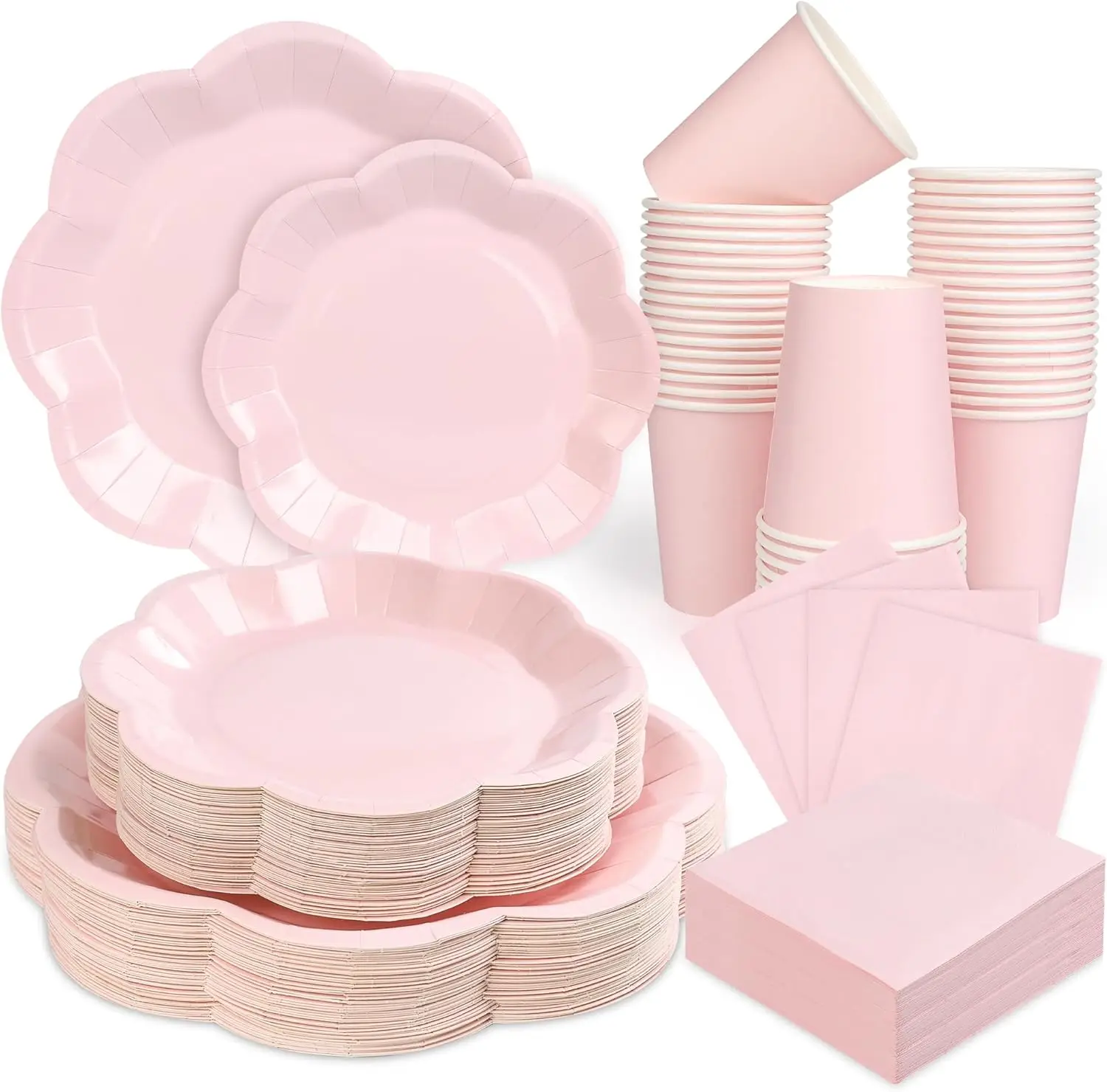 250 Pcs Light Pink Paper Plates & Napkins Set for 50 Guests
250 Pcs Light Pink Paper Plates & Napkins Set for 50 Guests
