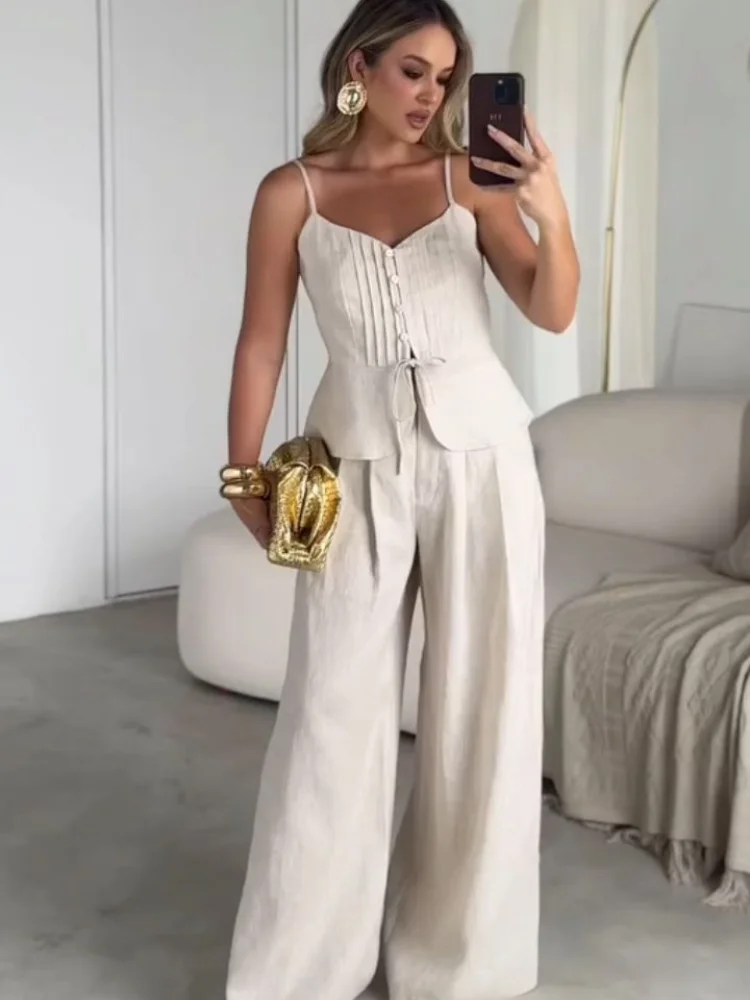 Women's Sleeveless Camisole Wide Leg Pants Sets 2025 Summer Backless Vest Loose Long Pants Suits Casual Streetwear Outfits Lady
Women's Sleeveless Camisole Wide Leg Pants Sets 2025 Summer Backless Vest Loose Long Pants Suits Casual Streetwear Outfits Lady