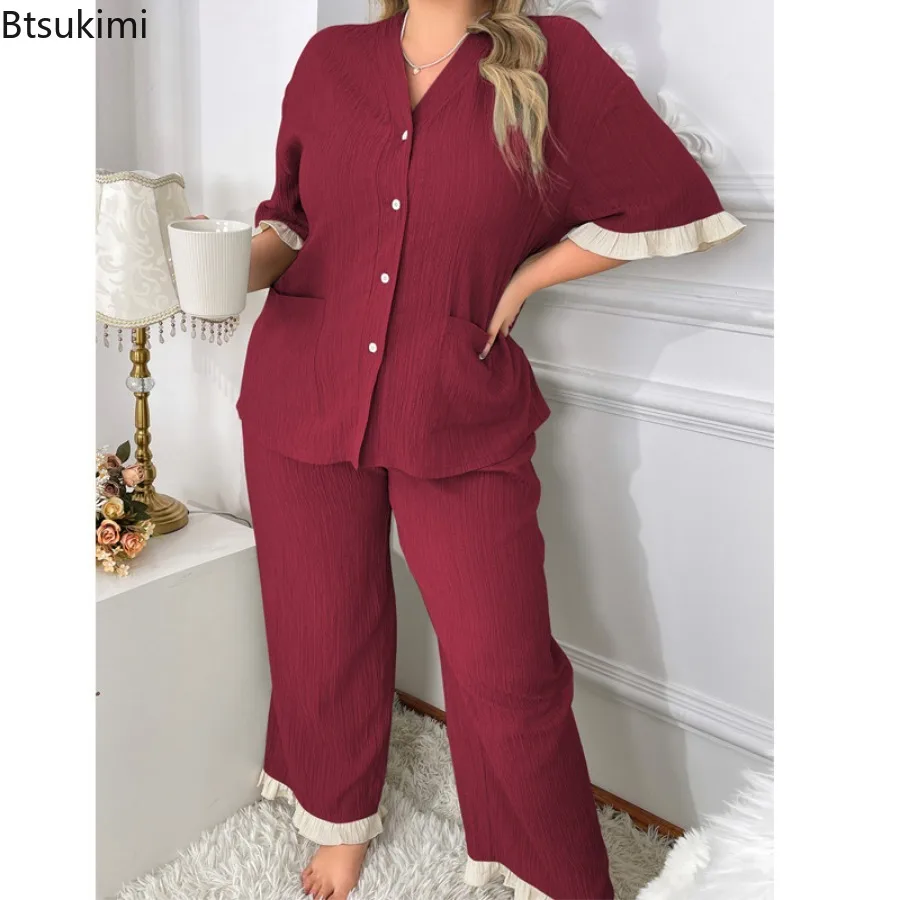 New Women's Plus Size Pajama Sets Spring Summer Casual Loose Fit Shirt and High-Waisted Pants 2PCS Sets Ladies Home Service Suit
New Women's Plus Size Pajama Sets Spring Summer Casual Loose Fit Shirt and High-Waisted Pants 2PCS Sets Ladies Home Service Suit