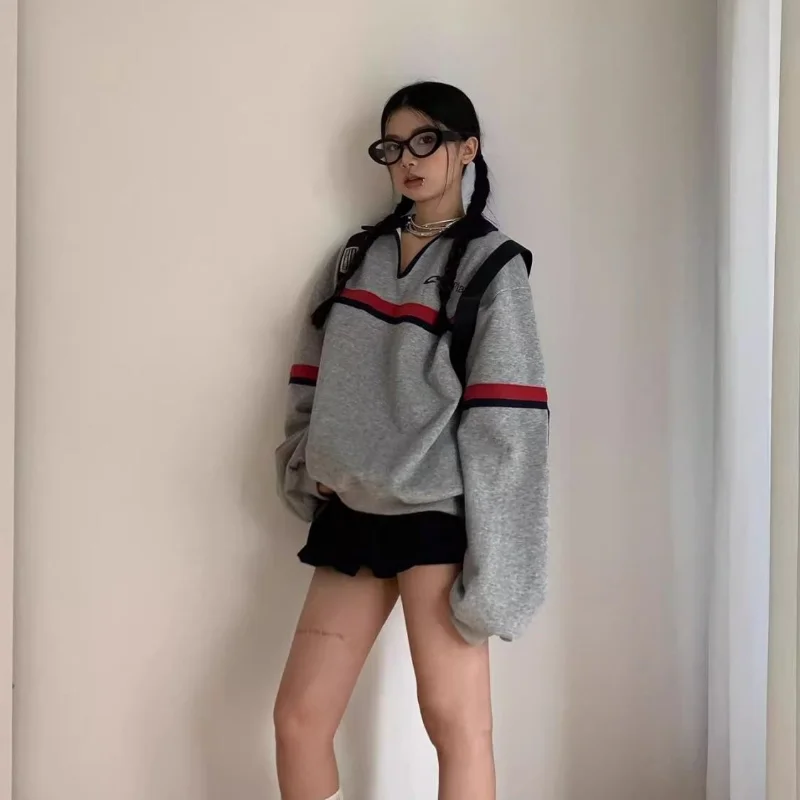 American Casual V Neck Color Block Sweatshirt Women Oversized Long Sleeve Pullover Top
American Casual V Neck Color Block Sweatshirt Women Oversized Long Sleeve Pullover Top
