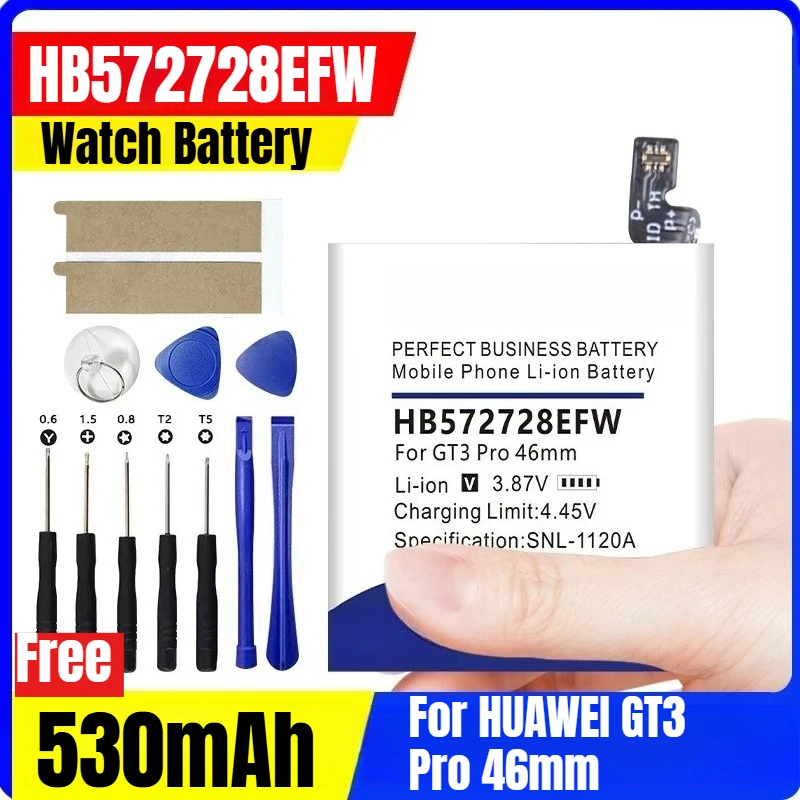HB572728EFW 3.87V 530mAh Watch Battery for HUAWEI GT3 Pro 46mm + Free Tool
HB572728EFW 3.87V 530mAh Watch Battery for HUAWEI GT3 Pro 46mm + Free Tool