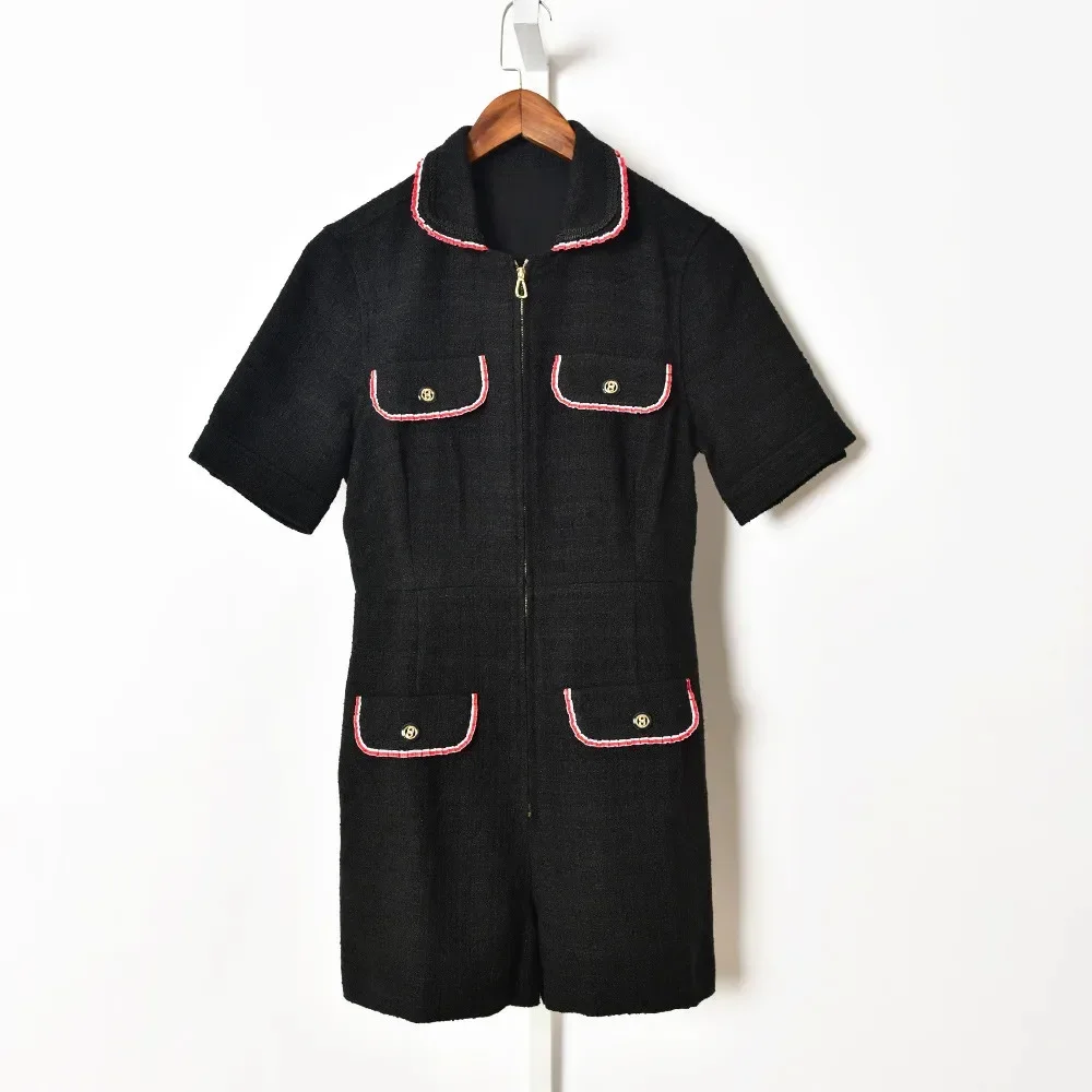 Women Black Playsuits Zipper Turn-down Collar Short Sleeve High Waist Casual Romper
Women Black Playsuits Zipper Turn-down Collar Short Sleeve High Waist Casual Romper