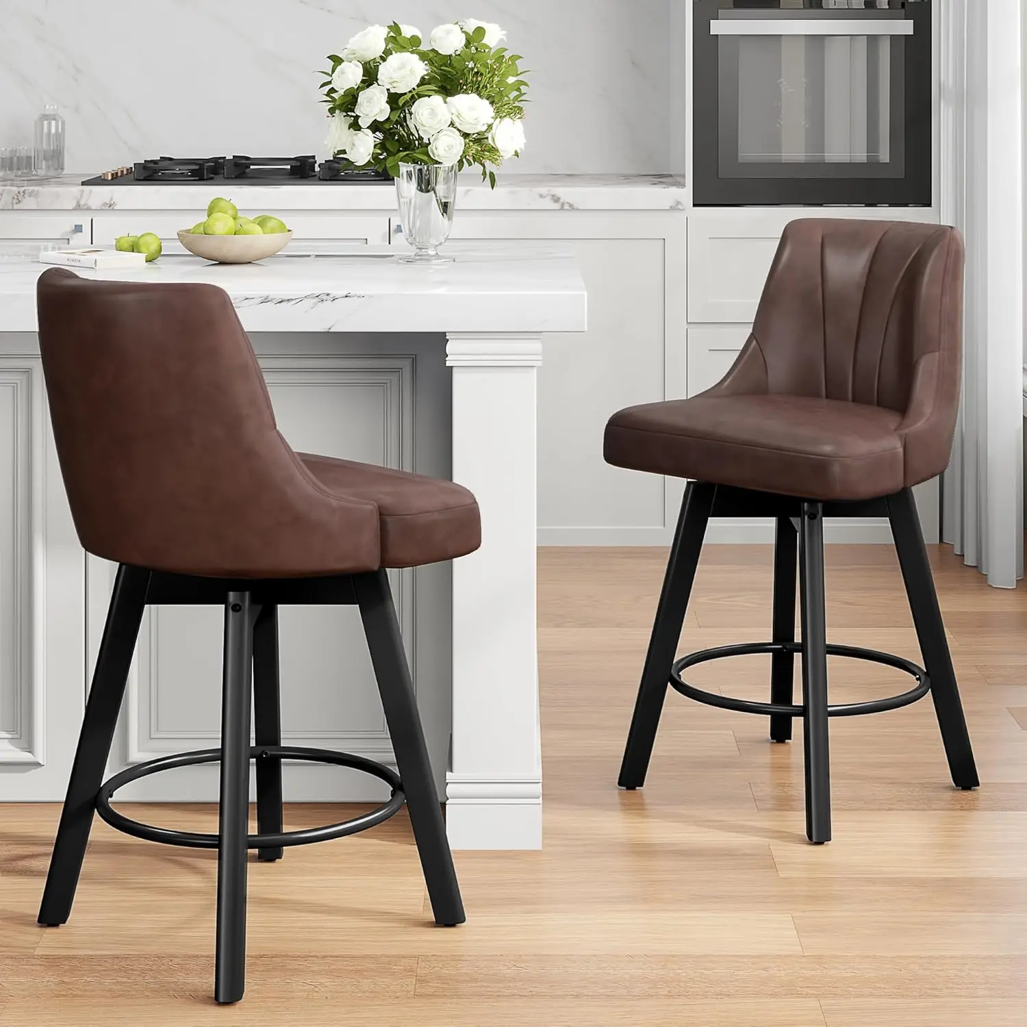 Counter Height Swivel Bar Stools 24 Inch Upholstered PU Leather Barstool Set of Two Solid Wood Legs for Kitchen Island Dining Ro
Counter Height Swivel Bar Stools 24 Inch Upholstered PU Leather Barstool Set of Two Solid Wood Legs for Kitchen Island Dining Ro