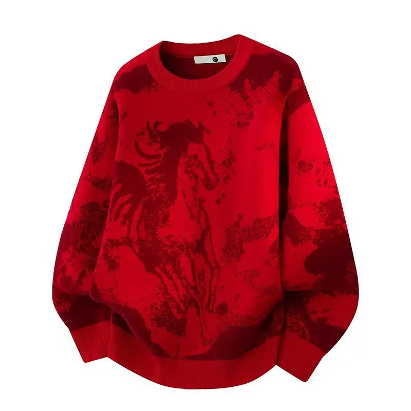 New Year Of Horse Style Men's Sweater For Autumn And Winter Zodiac Year-themed Jacquard Warm Knitted Sweater For Men
New Year Of Horse Style Men's Sweater For Autumn And Winter Zodiac Year-themed Jacquard Warm Knitted Sweater For Men