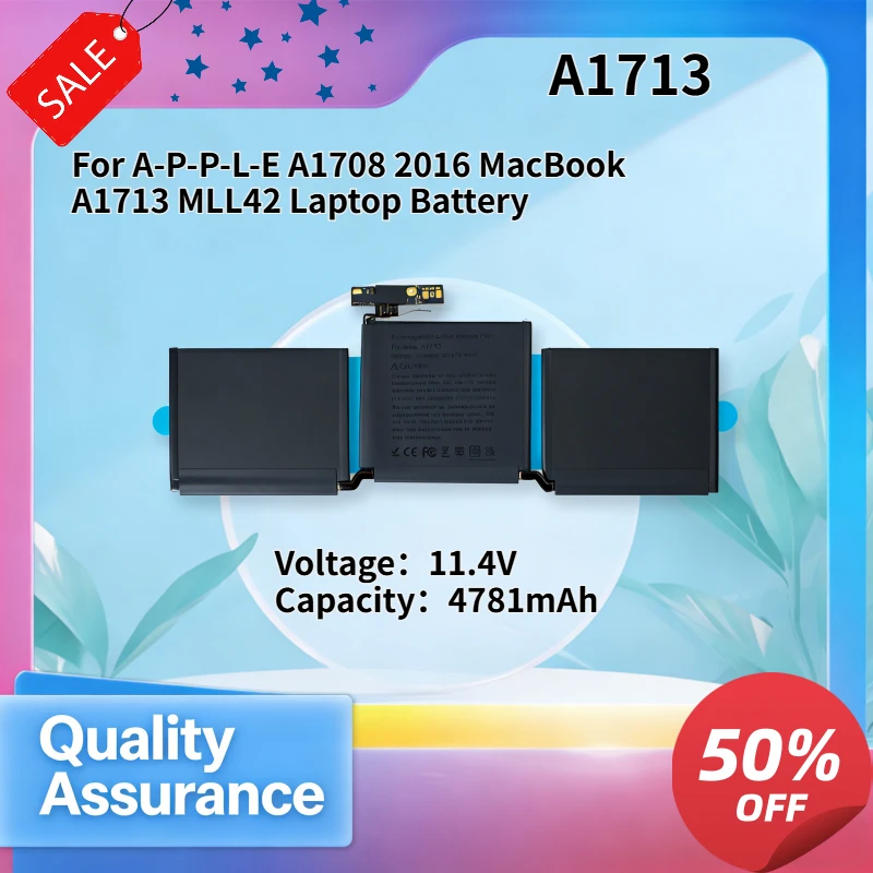 4781mAh 11.4V Compatible with A-P-P-L-E A1708 2016 MacBook A1713 MLL42 Laptop Battery
4781mAh 11.4V Compatible with A-P-P-L-E A1708 2016 MacBook A1713 MLL42 Laptop Battery