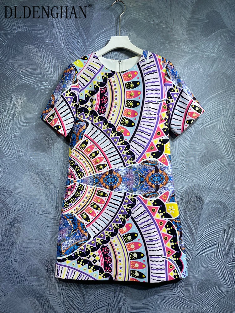 DLDENGHAN Spring Summer Dress Women O-Neck Short Sleeve Multicolor Print Diamonds Vintage Mini Dresses Fashion Designer New
DLDENGHAN Spring Summer Dress Women O-Neck Short Sleeve Multicolor Print Diamonds Vintage Mini Dresses Fashion Designer New