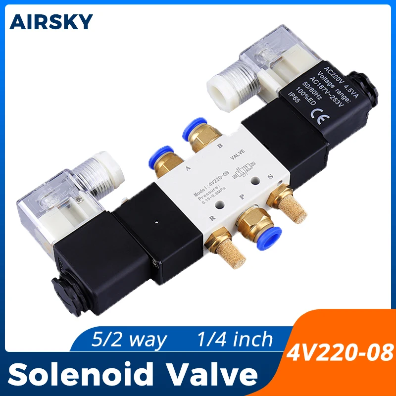 4V220-08 Airtac Type Pneumatic Solenoid Valve 5 Way 2 Position 1/4 Inch Thread Electric Magnetic Valve DC12V DC24V AC110V AC220V
4V220-08 Airtac Type Pneumatic Solenoid Valve 5 Way 2 Position 1/4 Inch Thread Electric Magnetic Valve DC12V DC24V AC110V AC220V