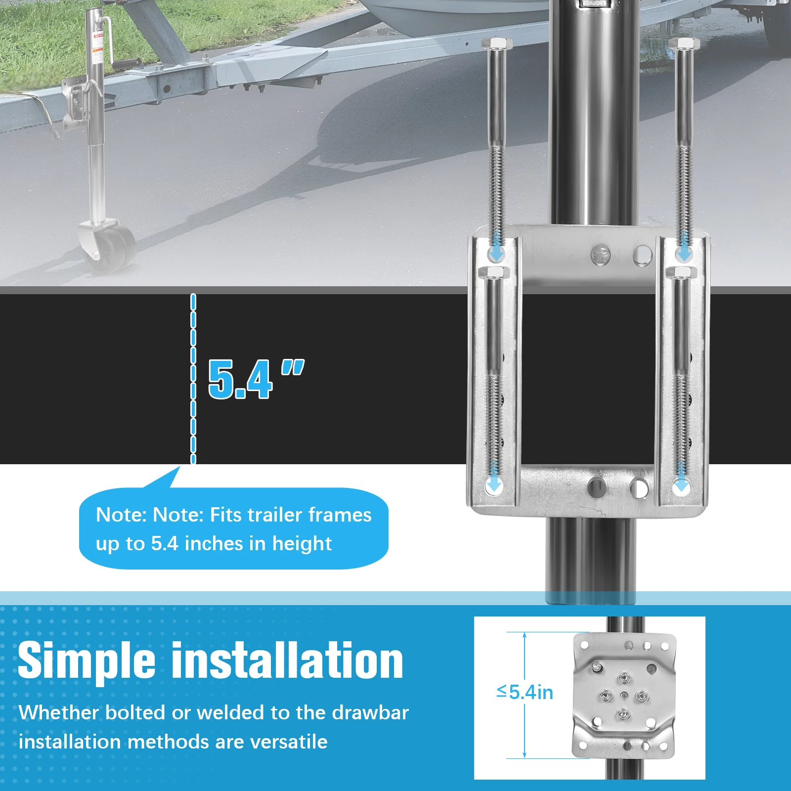 2000 Lbs Bolt-on Tongue Trailer Jacks 10 Inch Lift Marine Bolt-On Lift Roller Swivel Stand for RV
2000 Lbs Bolt-on Tongue Trailer Jacks 10 Inch Lift Marine Bolt-On Lift Roller Swivel Stand for RV