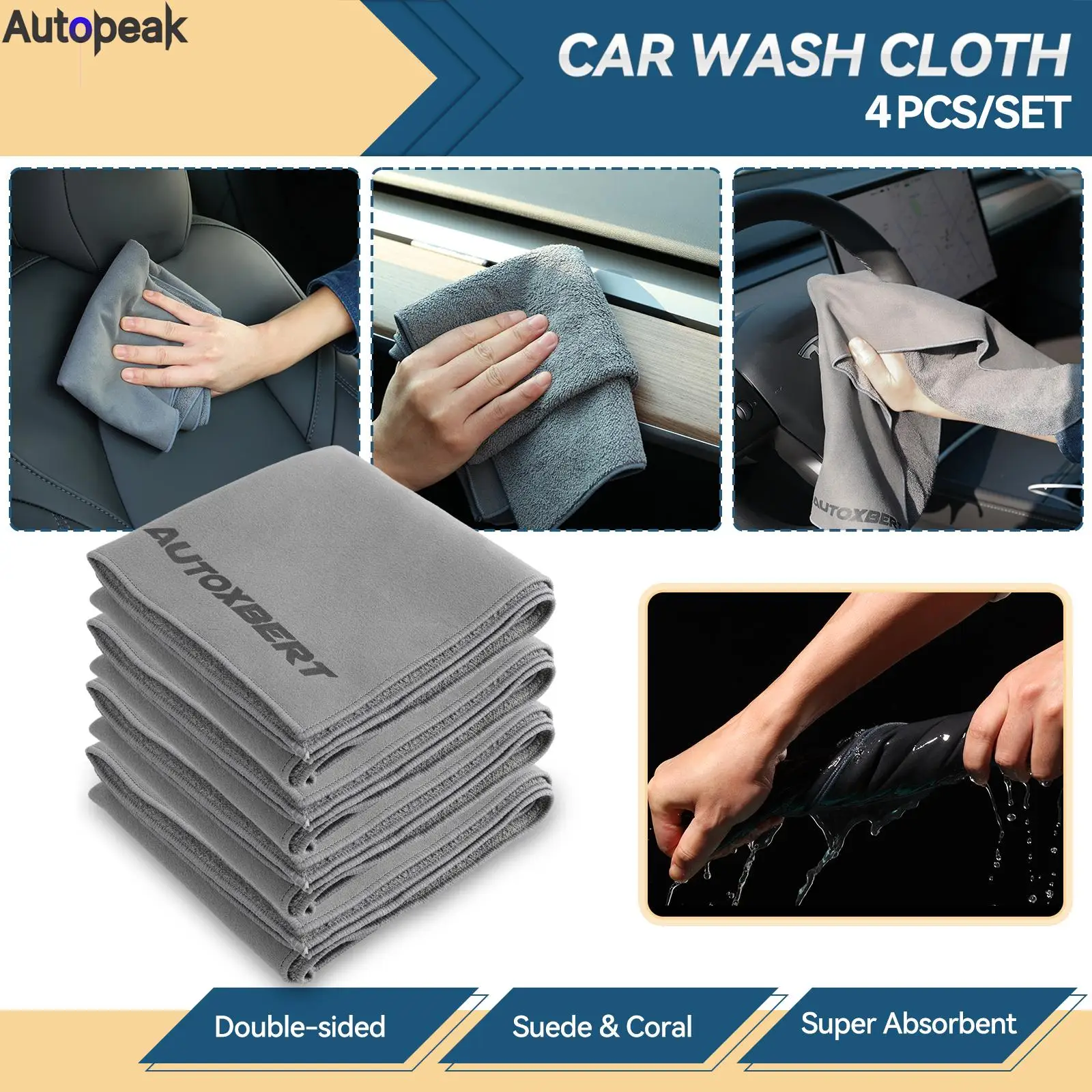 4PCS Car Drying Towel Suede & Coral Fleece Double-sided Car Cleaning Cloth Super Absorbent Accessories Multipurpose Auto Wash
4PCS Car Drying Towel Suede & Coral Fleece Double-sided Car Cleaning Cloth Super Absorbent Accessories Multipurpose Auto Wash