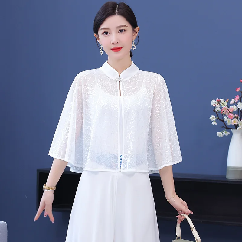 Shawl women summer smock thin mother new rose cape chiffon sun protection cape stand collar
Shawl women summer smock thin mother new rose cape chiffon sun protection cape stand collar