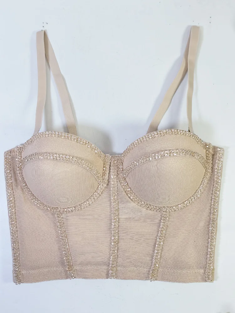 Sexy Beaded Mesh Bra for Women Outerwear Shaping Fishbone Strap Crystal Crop Top Women's Fashion Summer Thin Fabric Woven
Sexy Beaded Mesh Bra for Women Outerwear Shaping Fishbone Strap Crystal Crop Top Women's Fashion Summer Thin Fabric Woven