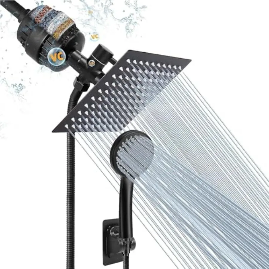 Filtered Rain Shower Head, High Pressure 8″Square, and 5 settings Handheld Shower Filter Combo with Self-adhesive Holder/1.5M H
Filtered Rain Shower Head, High Pressure 8″Square, and 5 settings Handheld Shower Filter Combo with Self-adhesive Holder/1.5M H
