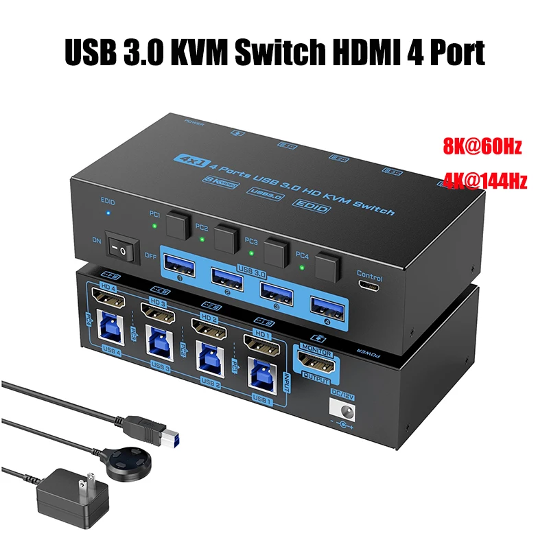 KVM-переключатель 8K USB, 4 компьютера, 8K @ 60 Гц, имитация EDID, USB KVM-переключатель, 4 компьютера, совместное использование 1 монитора и 4 USB-устройства для клавиатуры
KVM-переключатель 8K USB, 4 компьютера, 8K @ 60 Гц, имитация EDID, USB KVM-переключатель, 4 компьютера, совместное использование 1 монитора и 4 USB-устройства для клавиатуры