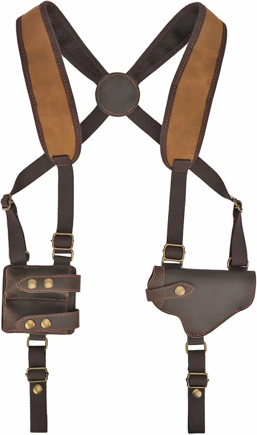 Canvas Leather Horizontal Shoulder Holster with Double Magazine Pouch for Right Hand Draw Brown
Canvas Leather Horizontal Shoulder Holster with Double Magazine Pouch for Right Hand Draw Brown