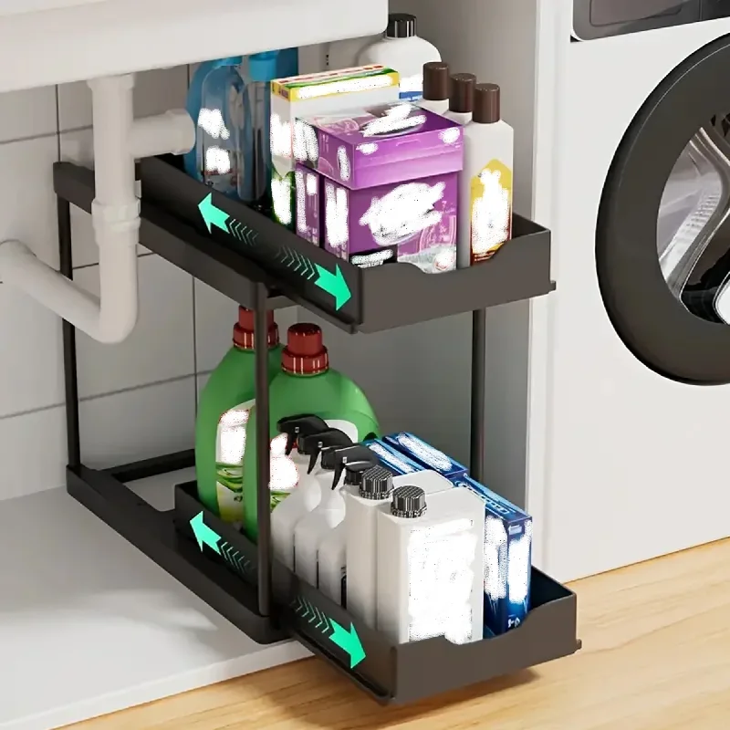 Double-Layer Pull-Out Kitchen Storage Rack - Non-Slip Multifunctional Drawer for Under-Sink and Countertop Organization
Double-Layer Pull-Out Kitchen Storage Rack - Non-Slip Multifunctional Drawer for Under-Sink and Countertop Organization