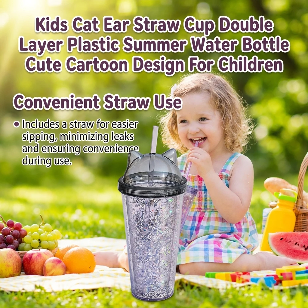 Детская бутылка для воды с кошачьими ушками, двойными стенками, из пластика, летняя, с милым мультяшным дизайном для детей
Детская бутылка для воды с кошачьими ушками, двойными стенками, из пластика, летняя, с милым мультяшным дизайном для детей