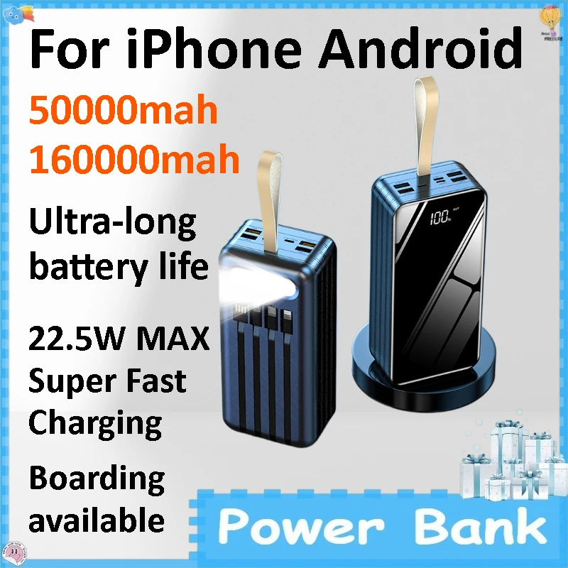 50000/160000mAh Large Capacity Power Bank Built-in Cable Outdoor Camping Fast Charging External Battery for IPhone Android
50000/160000mAh Large Capacity Power Bank Built-in Cable Outdoor Camping Fast Charging External Battery for IPhone Android