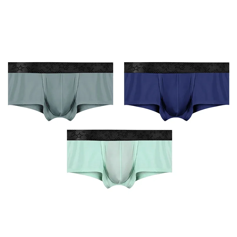 3PCS Men's spermatic vein underpants with ice silk in summer, thin, bullet-style separated, curved, flat shorts
3PCS Men's spermatic vein underpants with ice silk in summer, thin, bullet-style separated, curved, flat shorts