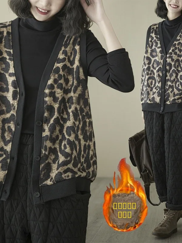 Faionable Ретро Thiened Fce Женский жилет с леопардовым принтом Свободный большой размер Осень Новое поступление на пуговицах V-Ne Теплый средний размер
Faionable Ретро Thiened Fce Женский жилет с леопардовым принтом Свободный большой размер Осень Новое поступление на пуговицах V-Ne Теплый средний размер