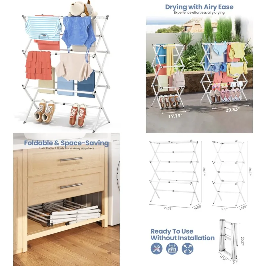 Clothes Drying Rack Folding - 3 Tier Laundry Drying Rack for Clothes, Expandable Metal Clothing Dryer, Collapsible Towel Rack,
Clothes Drying Rack Folding - 3 Tier Laundry Drying Rack for Clothes, Expandable Metal Clothing Dryer, Collapsible Towel Rack,