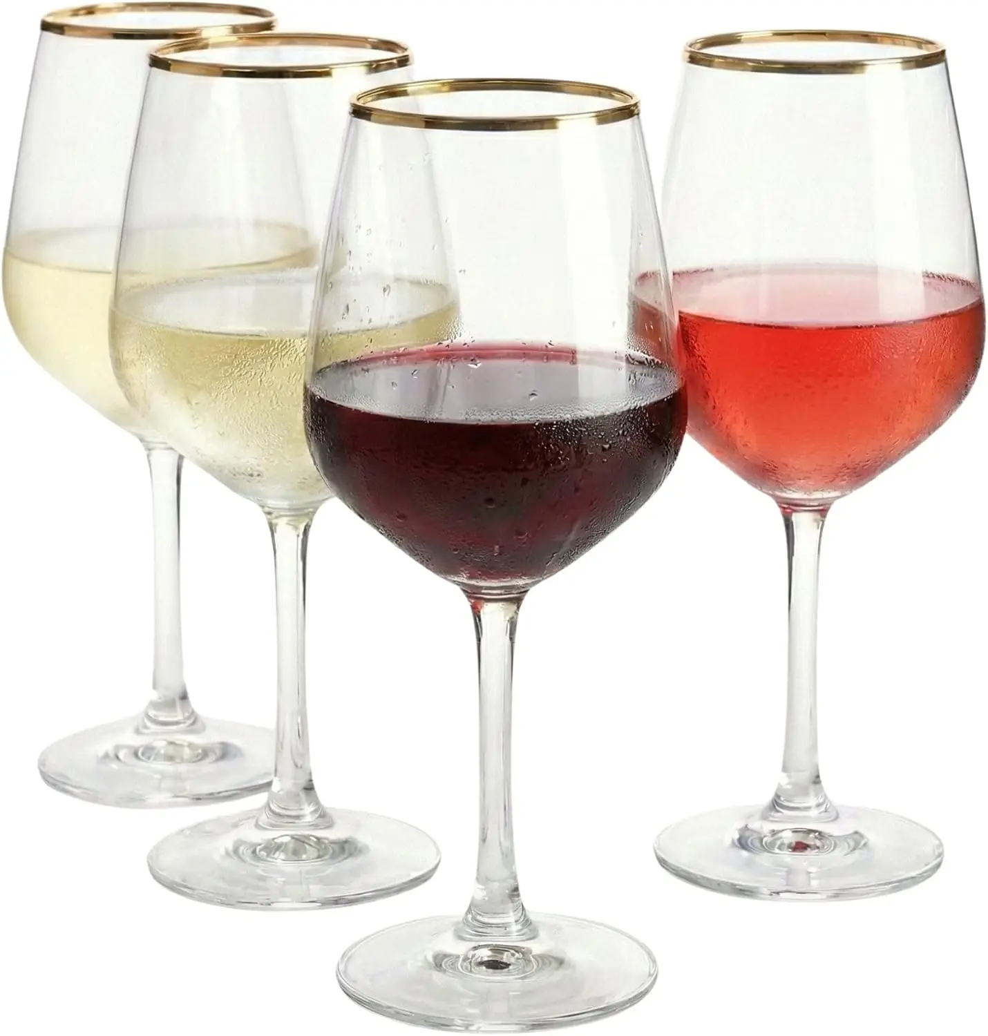 Wine Glasses Set of 4, 14.3oz Modern Gold Rimmed Drinking Glasses for Red White Rose Wine and Cocktails, Lead-Free Durable
Wine Glasses Set of 4, 14.3oz Modern Gold Rimmed Drinking Glasses for Red White Rose Wine and Cocktails, Lead-Free Durable