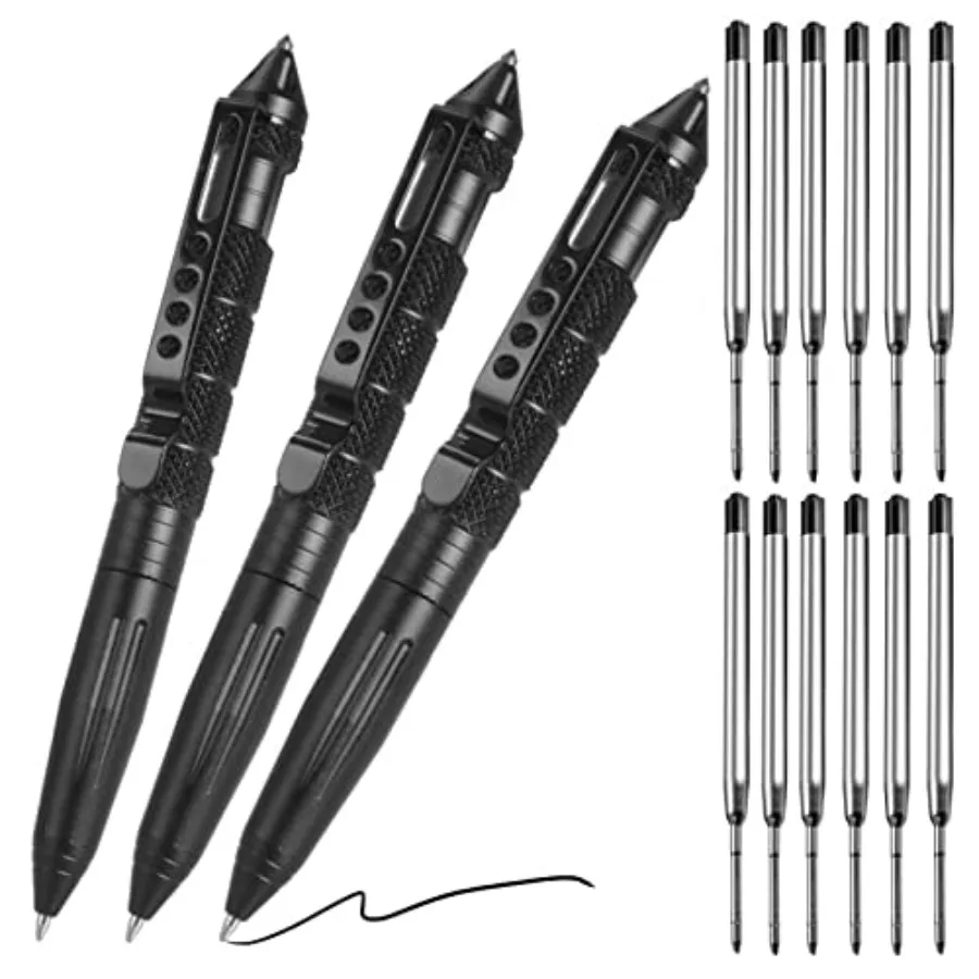 Tungsten Steel Military Tactical Pen - 3 Pack Emergency Self Defense with 12 Black Ballpoint Refills for Writing, Professional
Tungsten Steel Military Tactical Pen - 3 Pack Emergency Self Defense with 12 Black Ballpoint Refills for Writing, Professional