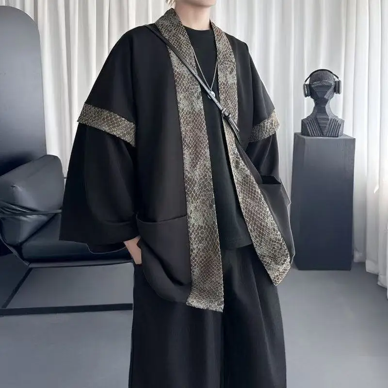 New Chinese Style Tops for Male Python Pattern Patchwork Cardigan Jacket Short Taoist Robe Casual Loose Daily Coat Haori Men
New Chinese Style Tops for Male Python Pattern Patchwork Cardigan Jacket Short Taoist Robe Casual Loose Daily Coat Haori Men
