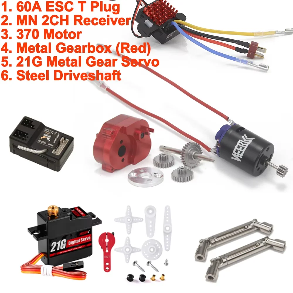 NEEBRC MN82 Brushed Combo 2CH Receiver 370 Motor Metal Gearbox 60A ESC Steel Driveshaft 21G Servo Metal Arm RC Car Crawler Part
NEEBRC MN82 Brushed Combo 2CH Receiver 370 Motor Metal Gearbox 60A ESC Steel Driveshaft 21G Servo Metal Arm RC Car Crawler Part