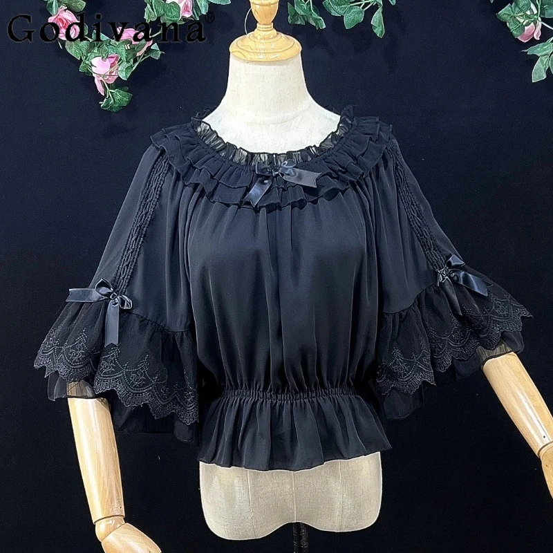 Lolita Japanese Summer New Chiffon Penetrate Bottoming Shirt Girls Flare Sleeve Five-point Crew Neck Sweet Bow Lace-up Blouse
Lolita Japanese Summer New Chiffon Penetrate Bottoming Shirt Girls Flare Sleeve Five-point Crew Neck Sweet Bow Lace-up Blouse