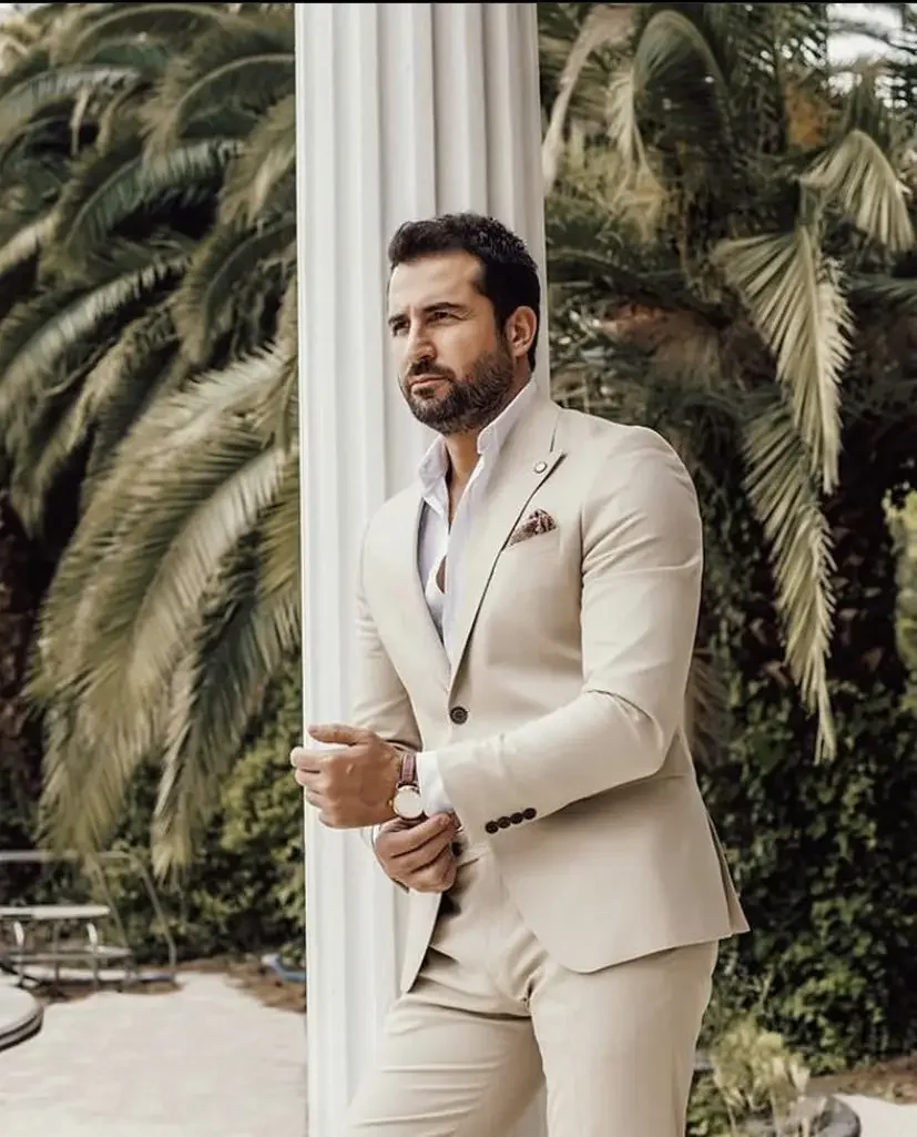 Costume Homme Casual Beige Men Suits Peak Lapel Beach Slim Fit Prom Wedding Groom Wear Terno Masculino Best Man Blazer 2 Pieces
Costume Homme Casual Beige Men Suits Peak Lapel Beach Slim Fit Prom Wedding Groom Wear Terno Masculino Best Man Blazer 2 Pieces