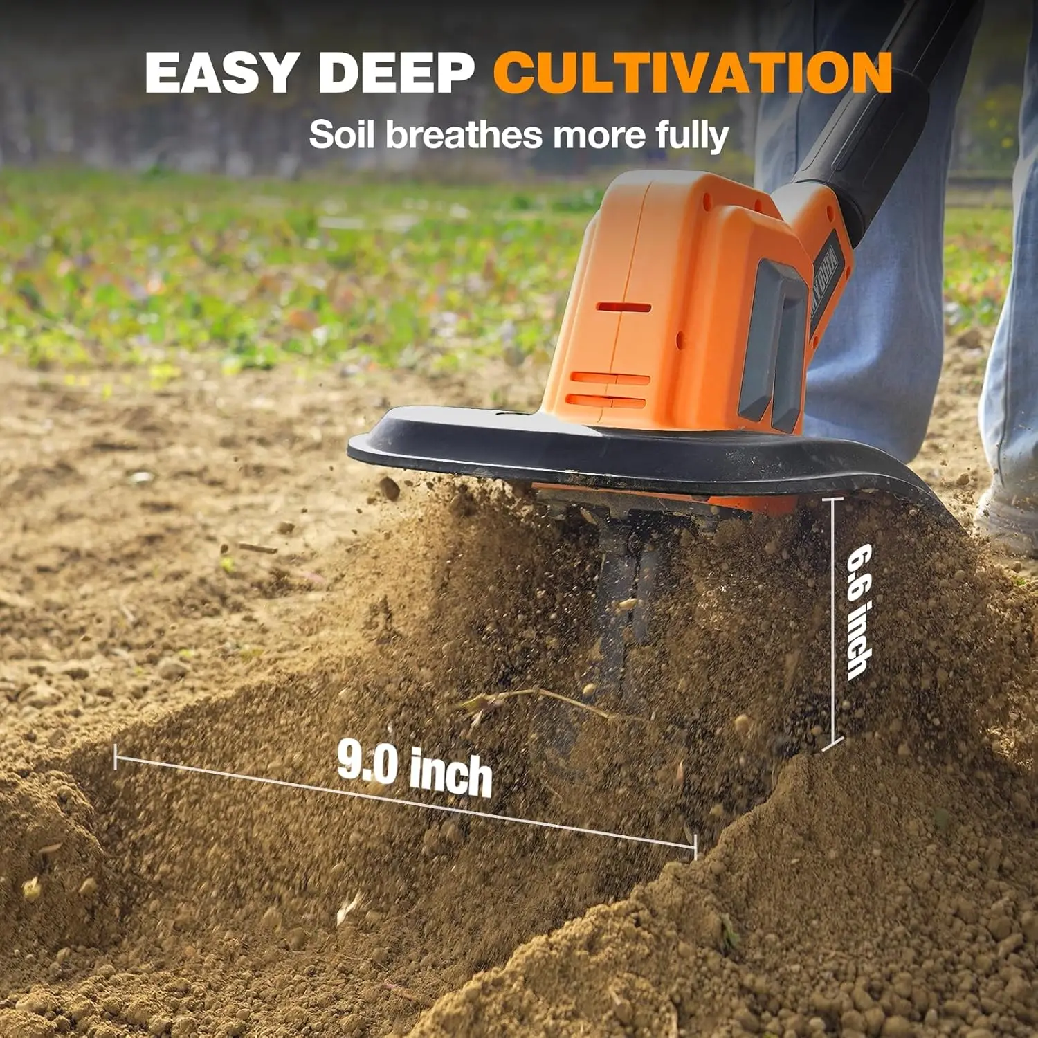 20V Cordless Tiller Cultivator, 360RPM Electric Garden Tiller, with 2 * 4.0Ah Batteries & Charger, 9In Tilling Width
20V Cordless Tiller Cultivator, 360RPM Electric Garden Tiller, with 2 * 4.0Ah Batteries & Charger, 9In Tilling Width