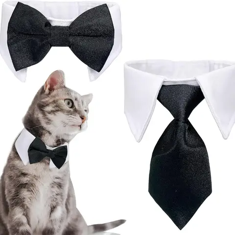 2pcs Adjustable Black White Bow Tie Collar Small Dogs Cats Elegant Classic Formal Neckwear for Weddings Parties Photo Shoots