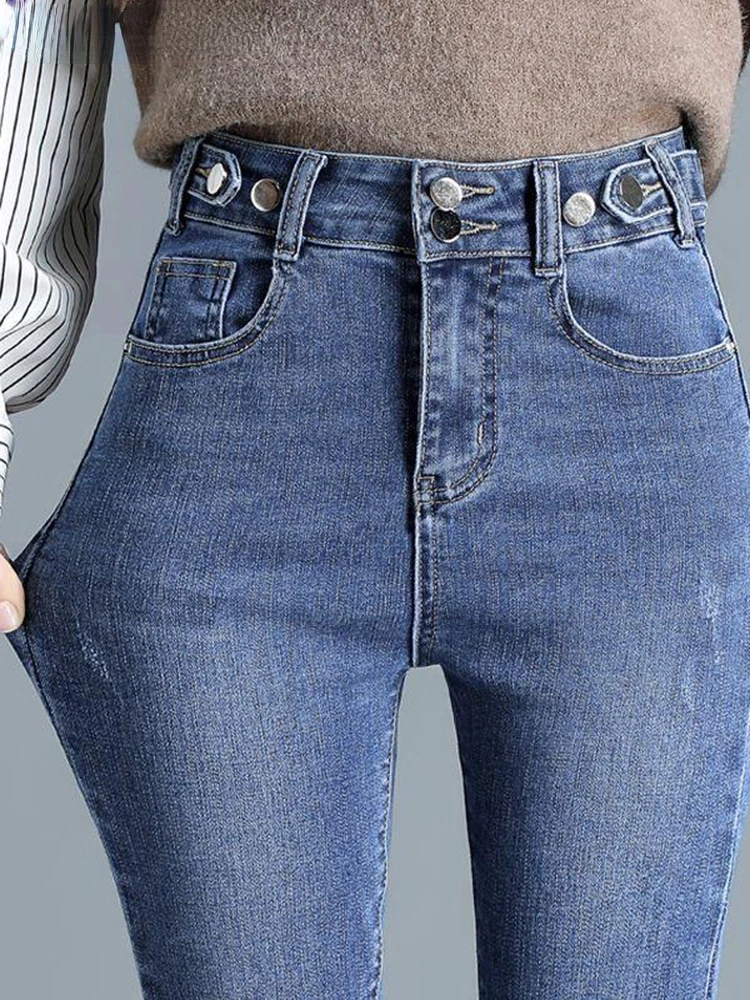 Korean Blue Skinny Pencil Jeans Women Design Vaqueros High Waist Ankle-length Pantalones Adjustable Buttons Stretch Denim Pants
Korean Blue Skinny Pencil Jeans Women Design Vaqueros High Waist Ankle-length Pantalones Adjustable Buttons Stretch Denim Pants