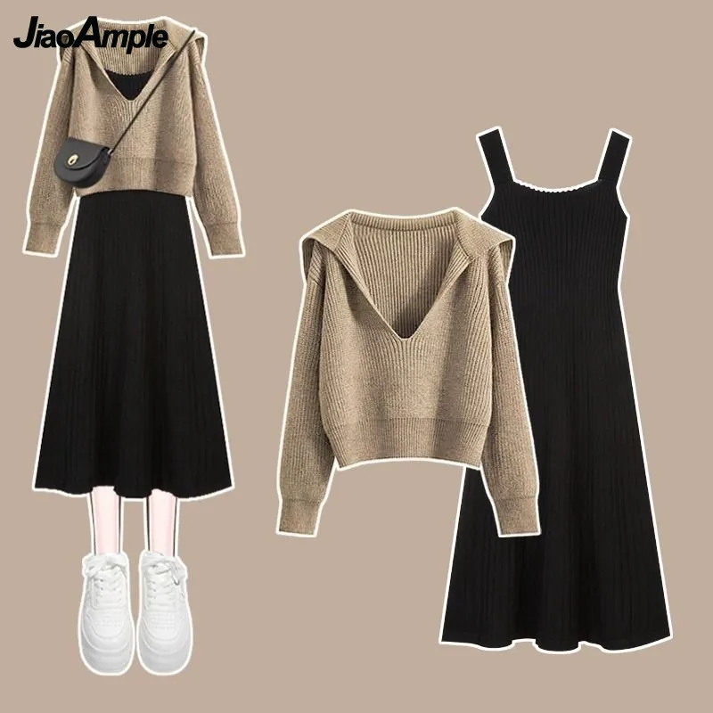 Women's Autumn Winter New Fashion Knit Sweater+Sexy Dress Two-piece Suit 2025 Korean Elegant Viantge Strap Skirt Matching Set
Women's Autumn Winter New Fashion Knit Sweater+Sexy Dress Two-piece Suit 2025 Korean Elegant Viantge Strap Skirt Matching Set