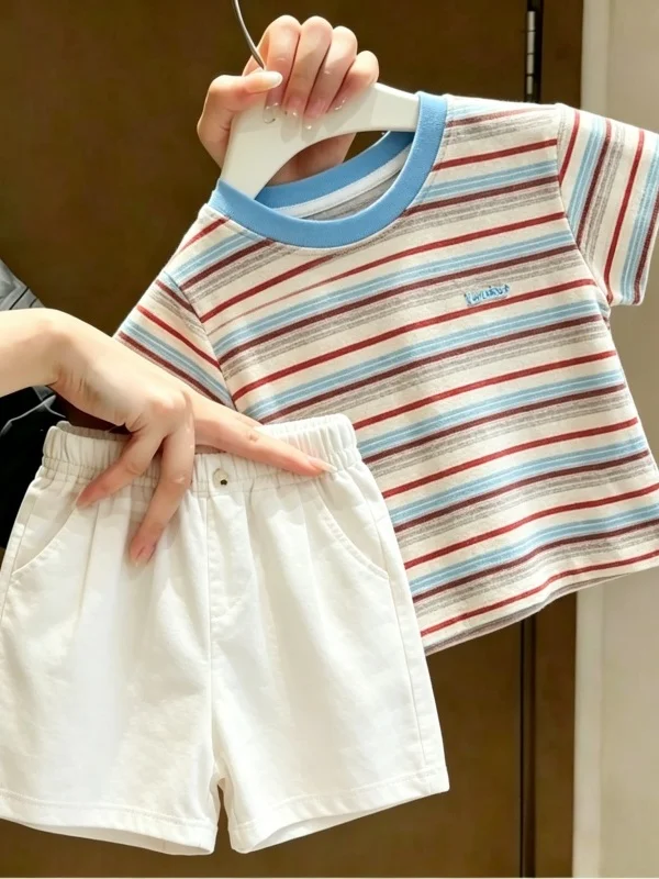 Girls Summer Stripe Short Sleeve T-Shirt Shorts Set Fashionable Two-Piece Baby Outfit Casual Sportswear Nylon Inner Regular Fit
Girls Summer Stripe Short Sleeve T-Shirt Shorts Set Fashionable Two-Piece Baby Outfit Casual Sportswear Nylon Inner Regular Fit