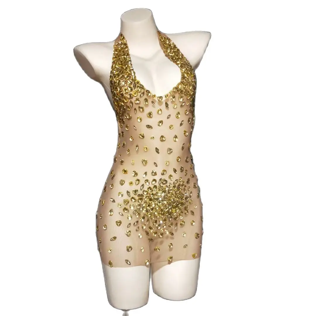 Golden Gems Halter Dress Perspective Crystal Rhinestone Skinny Dress Women Party Prom Nightclub DJ Singer Stage Show Costume
Golden Gems Halter Dress Perspective Crystal Rhinestone Skinny Dress Women Party Prom Nightclub DJ Singer Stage Show Costume